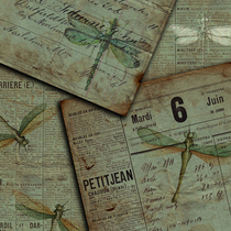 junk journal retro hand account sticker large size vintage Base Background Paper Dragonfly plant