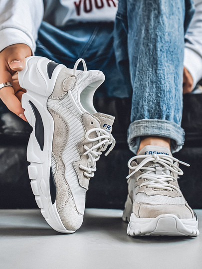 Men's Sneakers 2025 New Summer Mesh Breathable Thick-Soled Genuine Leather Soft-Soled Lightweight Casual Running Dad Shoes