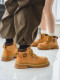 Martin Boots for Men, Winter Genuine Leather High-Top Shoes, British Style Height-Increasing Couple Boots, Yellow Boots with Fleece Lining, Outdoor Mid-Top Work Boots