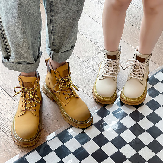 Martin Boots for Men, Winter Genuine Leather High-Top Shoes, Breathable Trendy Work Boots, New Style Couple Short Boots, Mid-Top Women's Boots