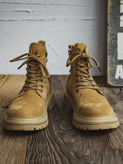 Martin Boots for Men, Winter British Style High-Top Shoes, Genuine Leather Mid-Top Trendy Short Boots, Retro New Breathable Work Boots