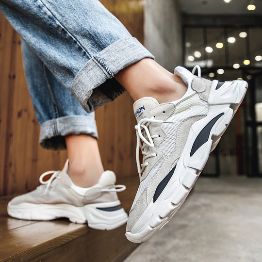 Dad Shoes for Men, Summer Mesh Breathable Genuine Leather Retro Running Trendy New Lightweight Soft-Soled Casual Sports Shoes