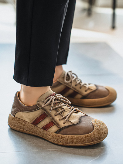 First-Layer Cowhide Men's Shoes 2025 Winter New German Training Shoes Korean Style Trendy Versatile Genuine Leather Breathable Soft-Soled Casual Sneakers