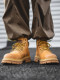Martin Boots for Men, Winter Genuine Leather High-Top Shoes, British Style Thick-Soled Couple's Yellow Boots, Fleece-Lined Casual Mid-Top Work Boots