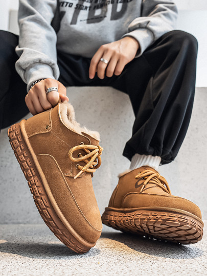 Men's Wool Snow Boots, Cold-Resistant and Warm, Outdoor Non-Slip Trendy Genuine Leather Winter Boots with Added Fleece and Thickened Insulation, Suitable for Northeastern Extreme Cold