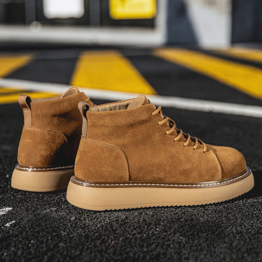 Martin Boots Men's Winter Genuine Leather High-Top Shoes Trendy British Style Casual Short Boots Retro Breathable Thick-Soled Work Boots