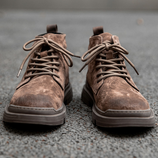 Martin Boots for Men, Winter British Style, New Genuine Leather Casual High-Top Shoes, Retro Fleece-Lined Mid-Top Trendy Work Boots