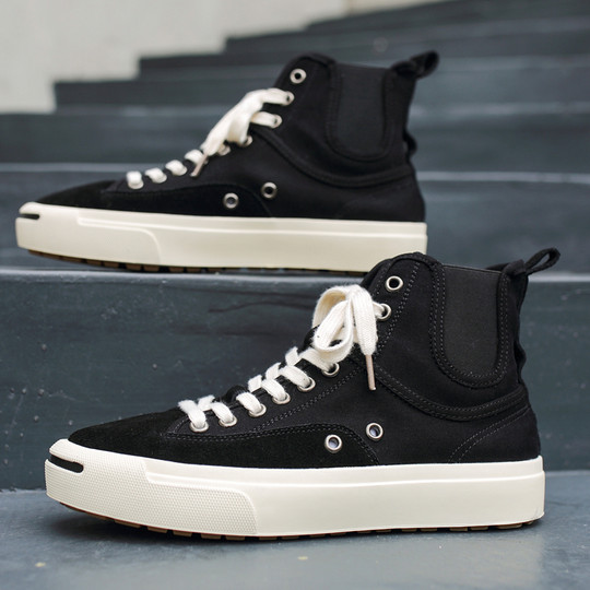 Canvas Shoes for Men, High-Top Summer Trendy New Casual Shoes, Mid-Top Breathable Korean Style Versatile Low-Top Black Sneakers