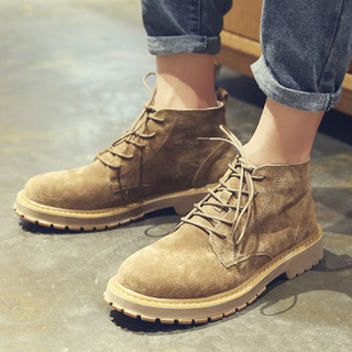 Martin Boots for Men, Winter Fleece-Lined High-Top Shoes, Genuine Leather, Trendy Retro Casual Short Boots, Mid-Top British Style Work Boots