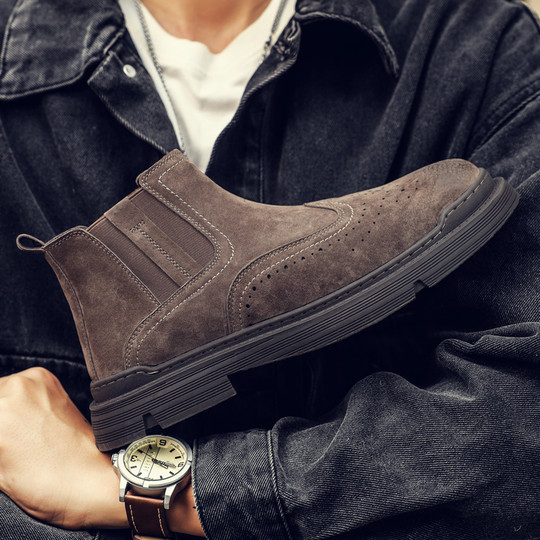 Chelsea Boots for Men, High-Top, Winter Breathable Mid-Top British Style Short Boots, Trendy Genuine Leather Korean Style Work Boots, Martin Boots