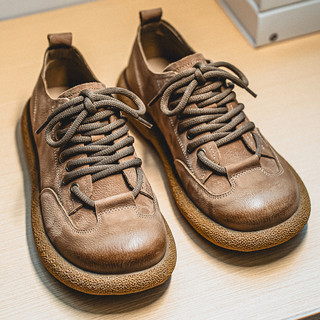 First-Layer Cowhide Men's Shoes, New Winter Style Large Leather Shoes, Genuine Leather, Breathable, Soft-Soled, British-Style Non-Slip Sports and Leisure Shoes