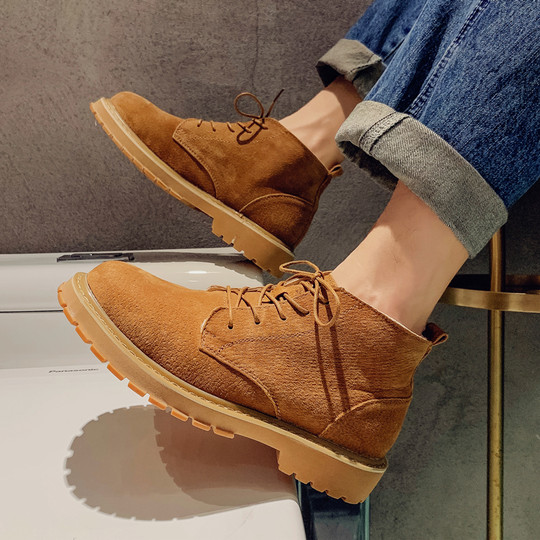 Martin Boots for Men 2025 New Winter Fleece-Lined Mid-Top Short Boots Genuine Leather High-Top British Retro Casual Work Boots