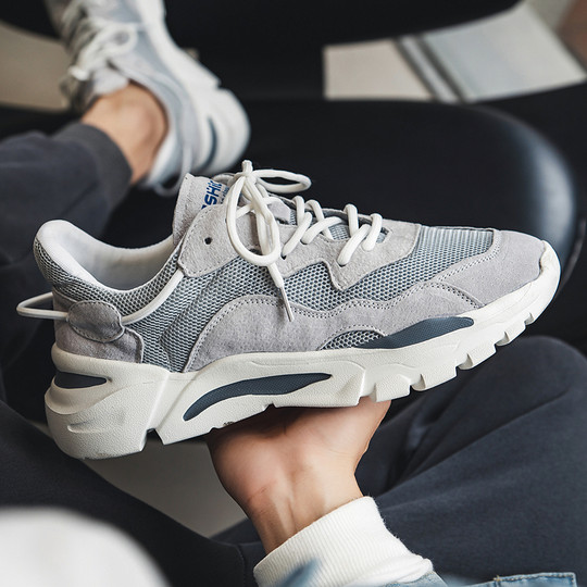 Dad Shoes for Men, Summer Mesh Breathable Genuine Leather Retro Running Trendy New Lightweight Soft-Soled Casual Sports Shoes