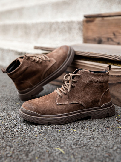 Martin Boots for Men, Winter Fleece-Lined, 2025 New Style, Genuine Leather, Mid-Top, Casual, Retro British Style, High-Top Work Boots, Short Boots