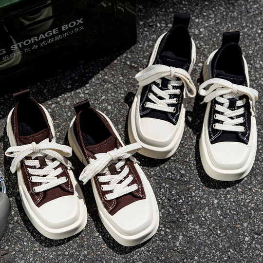 Canvas Shoes for Men, Summer Thick-Soled Trendy Versatile Casual Shoes, Low-Top Breathable Korean Style Black Soft-Soled Sports Sneakers