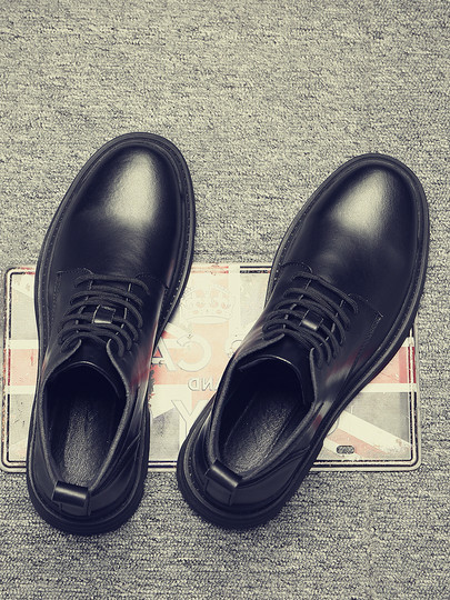 Martin Boots for Men, Winter Fleece-Lined, British Style High-Top Shoes, Trendy Casual Genuine Leather Mid-Top Short Boots, Retro Work Boots