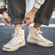 Summer Canvas Shoes Men's High-Top Korean Style Versatile Low-Top Casual Shoes Breathable New Black Mid-Top Trendy Sneakers