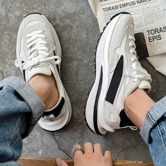 Mesh Sneakers for Men, Summer Breathable Casual Soft-Soled Genuine Leather Trendy Shoes, Odor-Resistant, Versatile Running Height-Increasing Dad Shoes