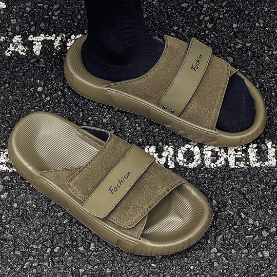 Men's Summer Non-Slip Outdoor Sports Sandals New Trendy Genuine Leather Soft-Soled Outdoor Casual Beach Flip-Flops