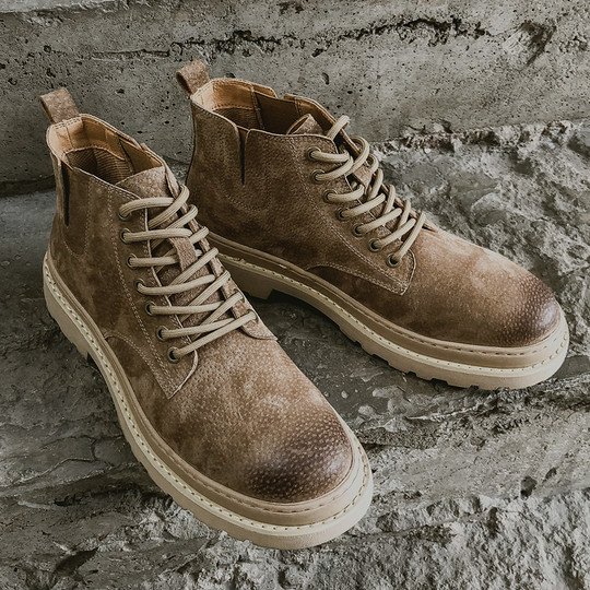 Martin Boots for Men, Winter High-Top Shoes, Trendy Genuine Leather British Style Short Boots, Retro New Style, Mid-Top Breathable Work Boots