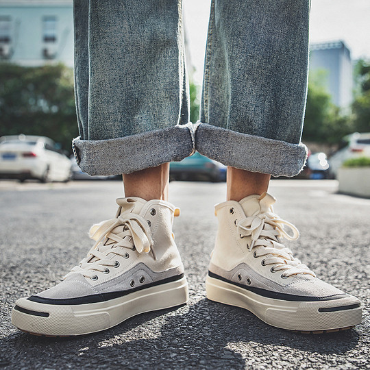 Summer Canvas Shoes for Men, High-Top Trendy Versatile Casual Shoes, Low-Top Breathable New Retro Mid-Top Korean Style Sneakers