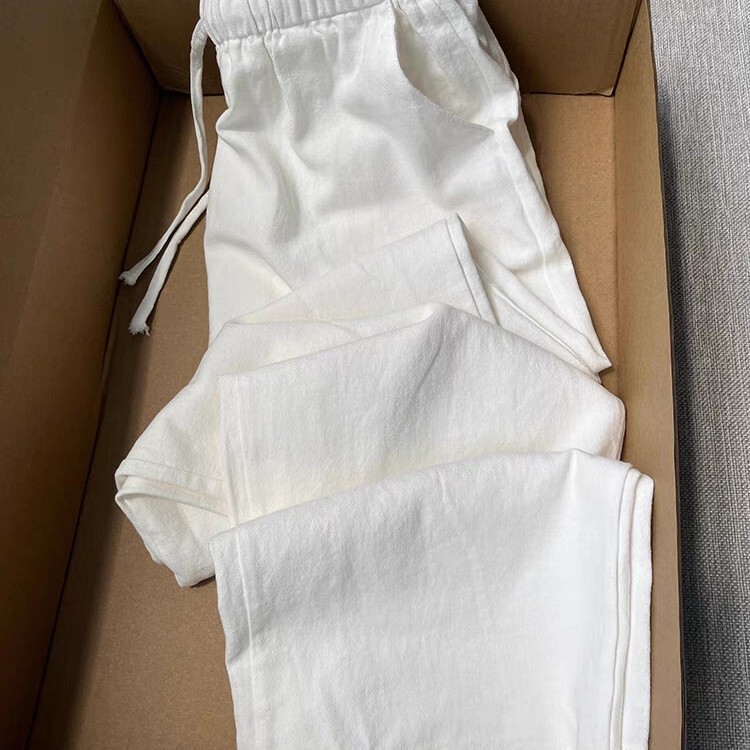 2025 Summer New Linen Pants with Extended Leg Length 120cm Pure White Cotton-Linen Wide-Leg Pants Loose Straight-Leg Long Pants
