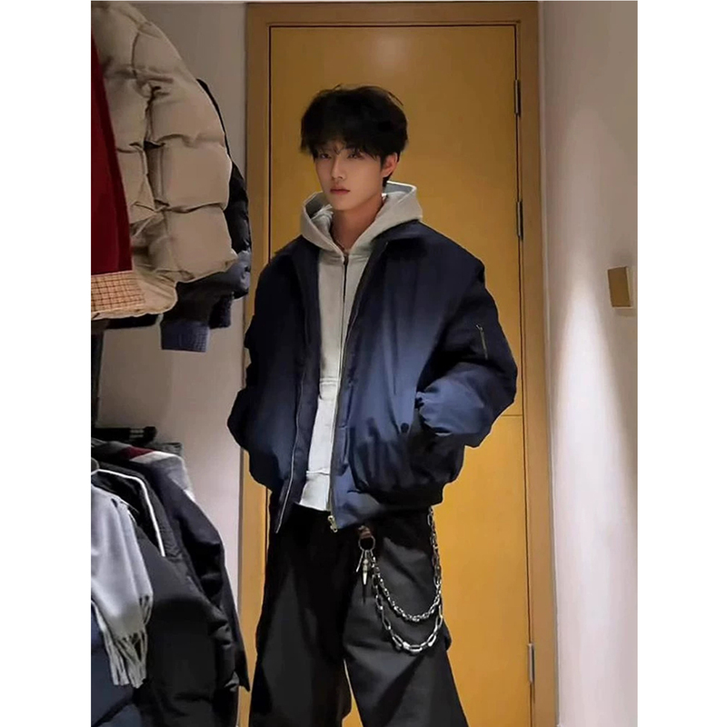 American-Style Cleanfit Jacket for Men, Winter Short Navy Blue Pilot Jacket, Baseball down Cotton Coat American-Style Cleanfit Jacket for Men, Winter Short Navy Blue Pilot Jacket, Baseball down Cotton Coat