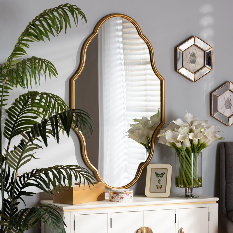 Golden Mirror American Shaped Art Decoration Mirror Hanging Wall Bathroom Wall Shower Simple Makeup Mirror Household