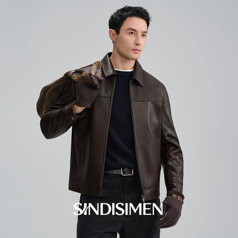 Retro Style 2026 New Model Genuine Leather Jacket for Men, Hand-Colored Goat Leather with Turn-Down Collar, Autumn Leather Jacket Retro Style 2026 New Model Genuine Leather Jacket for Men, Hand-Colored Goat Leather with Turn-Down Collar, Autumn Leather Jacket