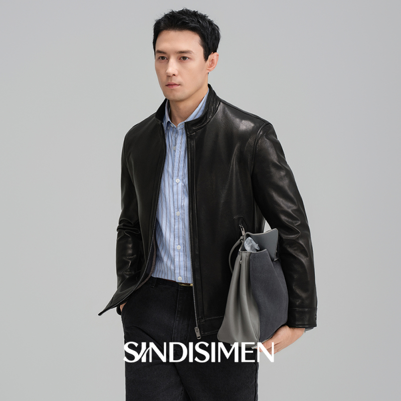 Casual and Light Business Style, Men's Genuine Leather Jacket, Short Stand-Up Collar, Goatskin Casual Leather Jacket, New Autum Jacket Casual and Light Business Style, Men's Genuine Leather Jacket, Short Stand-Up Collar, Goatskin Casual Leather Jacket, New Autum Jacket