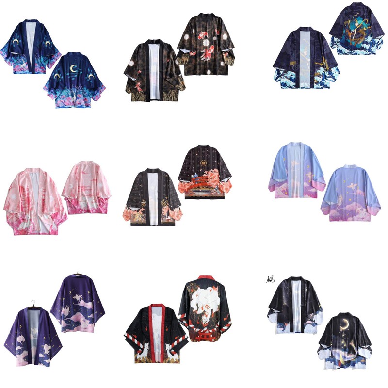 Summer New Arrivals: Chinese-Style Casual Elements, Three-Quarter Sleeves, Loose-Fitting Couple's Harajuku Kimono Jacket, Haori Cloak Cardigan