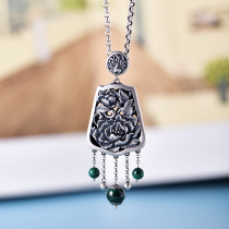 Rich peony necklace female sterling silver National style retro accessories handmade silver pendant pendant pendant long sweater chain