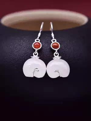 Hetian jade elephant earrings female sterling silver face thin fashion simple cute personality 925 silver jewelry ear hook earrings earrings