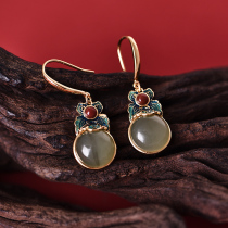 Cloisonne earrings female sterling silver senior sense ancient method gilded jewelry inlay Hetian Jade 2021 trendy silver earrings