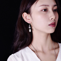 2021 new earrings female sterling silver fashion temperament National style silver jewelry Hetian jade flower earrings long earrings