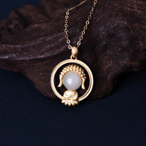 Little Buddha necklace female sterling silver fashion gilded transfer jewelry s925 body silver inlay Hetian Jade choker neck chain