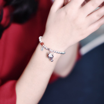 Cai Cao Cat Bracelet Girls Sterling Silver Original Design Fashion Simple Jewelry New Bells Single Ring Silver Bead Strings