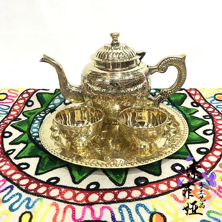 Pot cup cover Pakistan India imports pure copper tea set brass liquor cup India imported gold tea set tableware