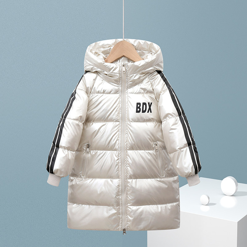 Anti-season promotional brightness free baby clothes for boys and girls thicken warm letters long-version white duck velvet