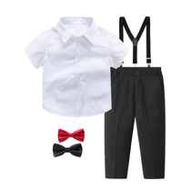 Boys  performance suit Suit Childrens short-sleeved white shirt Black trousers strap Primary and secondary kindergarten performance suit