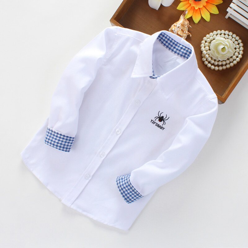 Boy Long Sleeve White Shirt Spring Autumn Casual Dress CUHK Child White Shirt Student Performance School Uniform