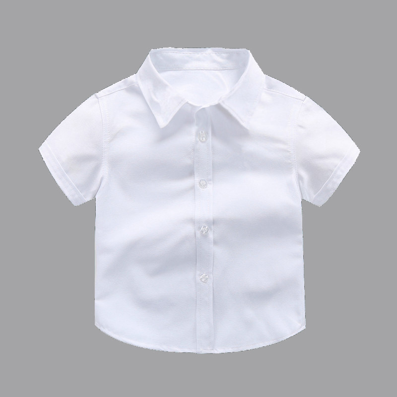 Boy Short Sleeve Pure White Shirt Child CUHK Boy Play Out Summer Pure Cotton White Half Sleeve Shirt Performance School Uniform