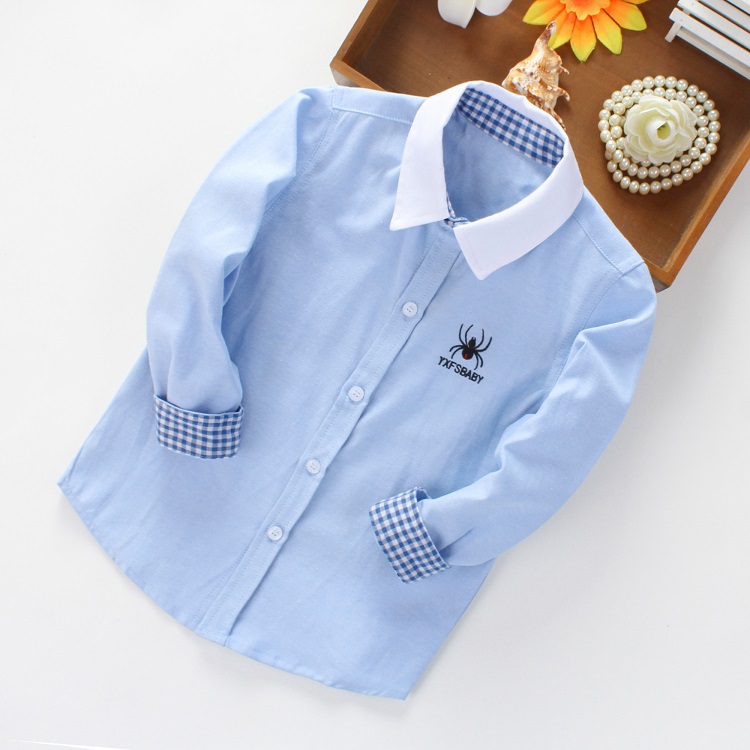 2018 mùa xuân và mùa thu mới của Hàn Quốc boy cotton shirt big trẻ em trẻ em bé England dài tay áo sơ mi trắng