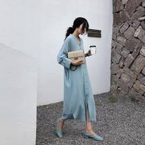 French pregnant women autumn temperament 2021 new loose lazy long split long sleeve shirt dress women spring and autumn