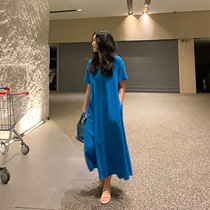 Pregnancy maternity dress 2022 Summer new Korean version Large code Loose Long short sleeve T-shirt Skirt Over Kneecap Skirt Tide Moms