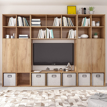 Simple TV cabinet combination wall cabinet solid wood multi-functional integrated living room small apartment overall Nordic TV cabinet customization