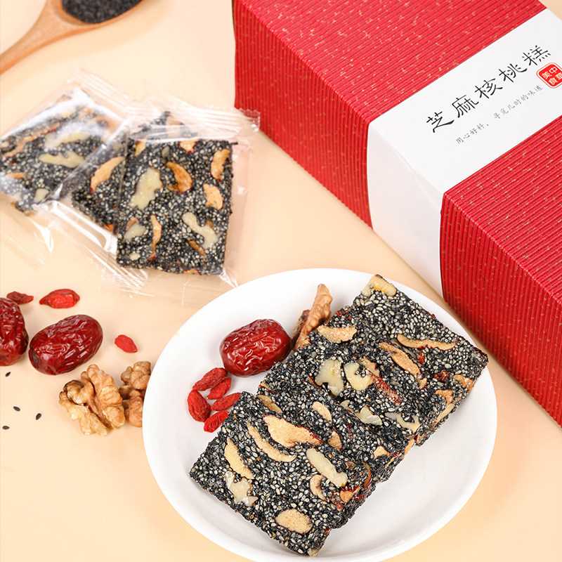 Traditional handmade black sesame nutrition cake boxed sesame walnut wolfberry soft cake sesame cake 500g pregnant women snacks