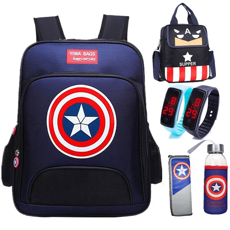 Schoolboy trai Captain America 1-2-3-5 Lớp trai Waterproof Trẻ em 6-12 tuổi vai Ba lô 7.