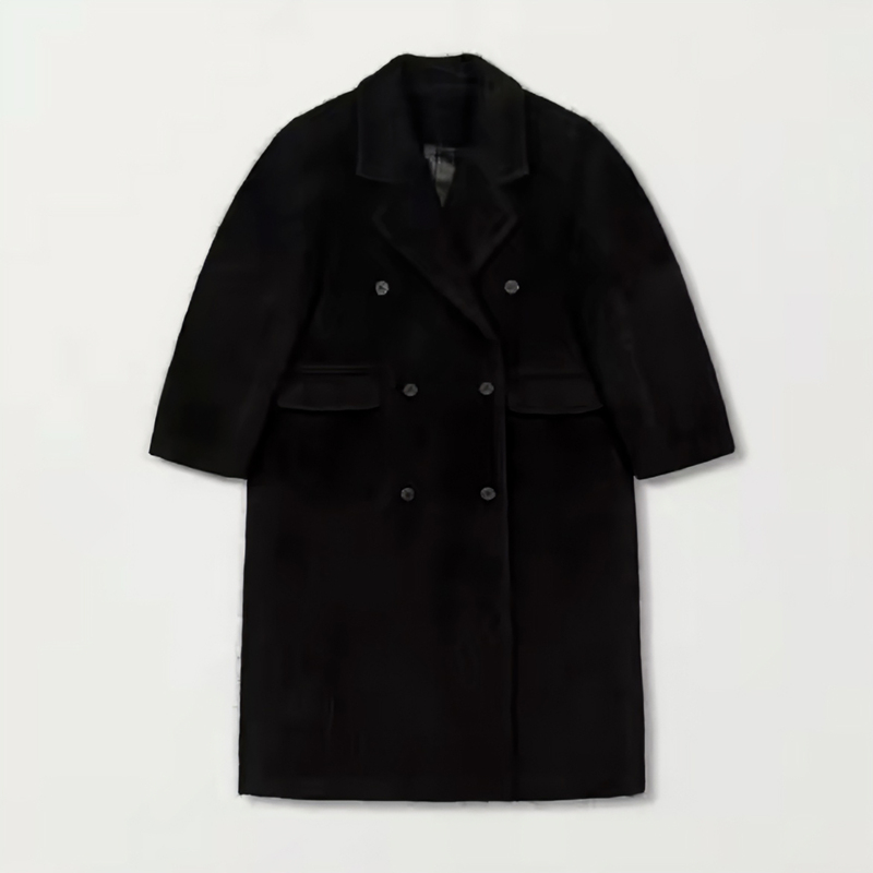 Elegant Black Long Wool Cashmere Coat in Old Money Style for Autumn and Winter, High-Quality Trench Coat Elegant Black Long Wool Cashmere Coat in Old Money Style for Autumn and Winter, High-Quality Trench Coat