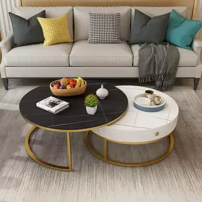 Nordic light luxury Rock board tea table round size combination small apartment living room tea table simple modern Italian small tea table